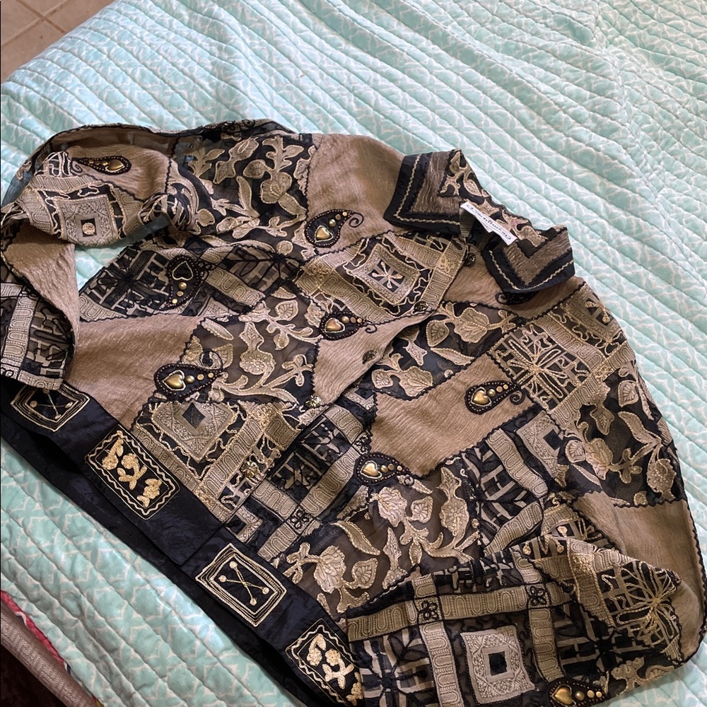 Oversized, Sheer Embroidered Patchwork Jacket Wit… - image 1